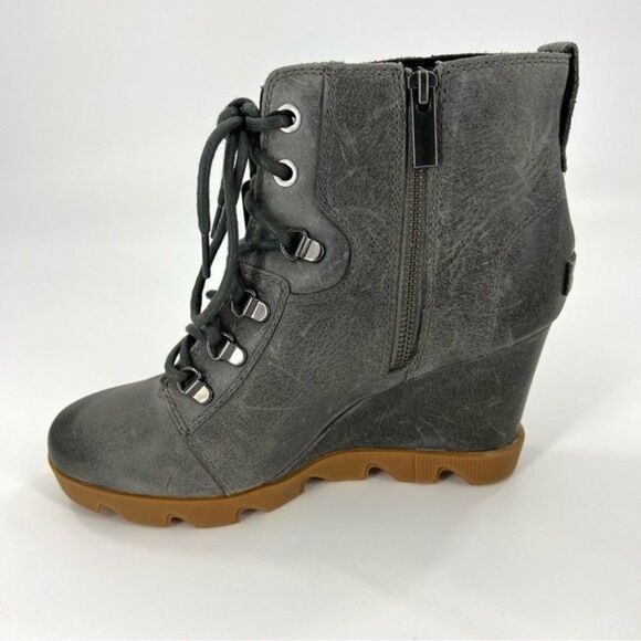 NEW Sorel Joan Uptown Grey Lace Up Wedge Booties Size 9.5 - Picture 8 of 13